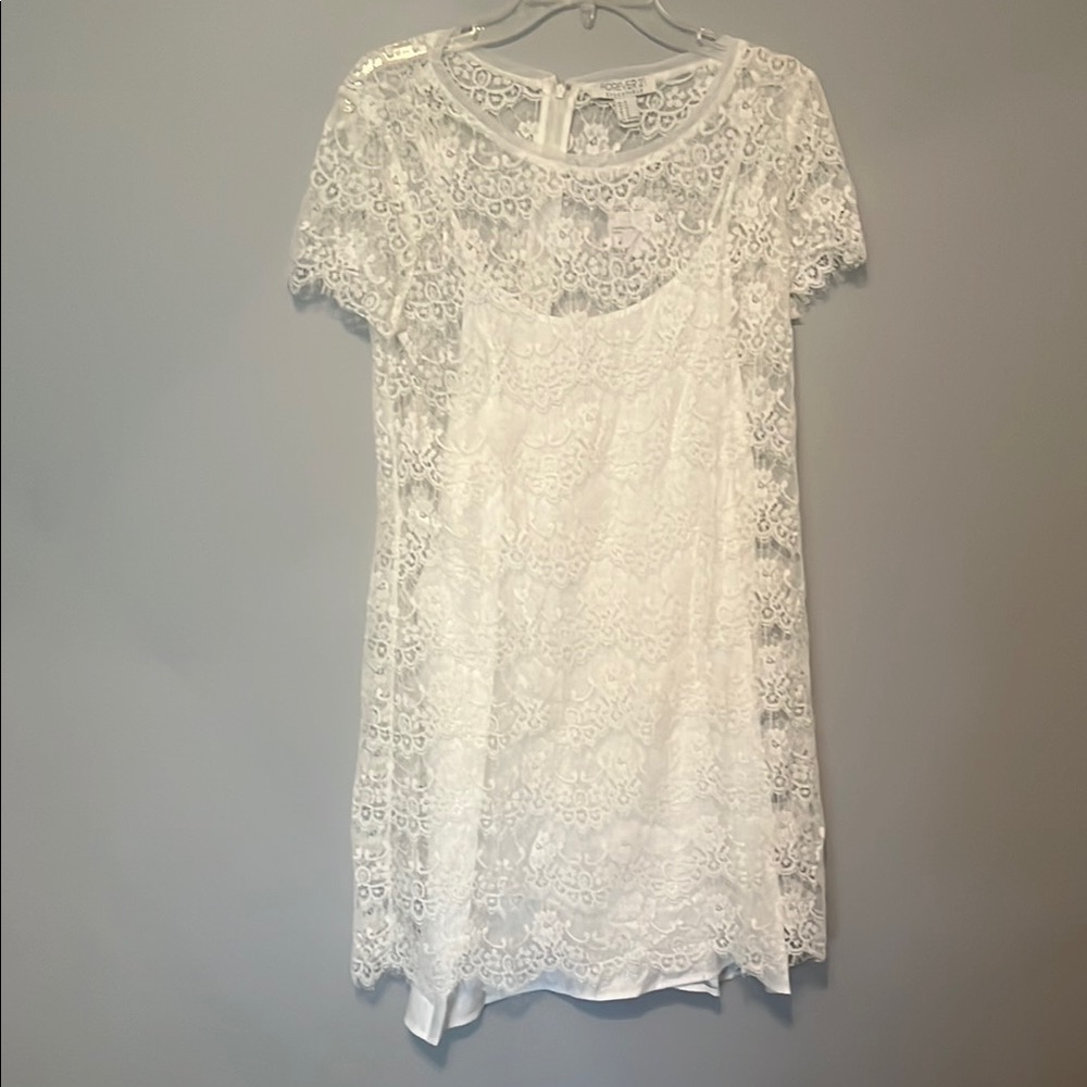 Forever 21 White Slip Mini Dress Scoop Neck Short Sleeve